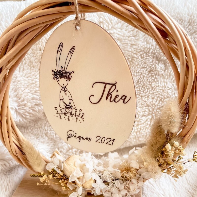 Suspension Œuf de Pâques en Bois - Personnalisée Oeuf Personnalisable Prénom Enfant