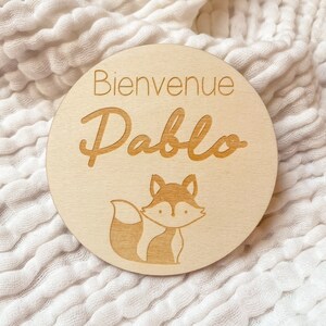 Carte Bienvenue Bonjour pour Bébé en Bois - personnalisable - renard