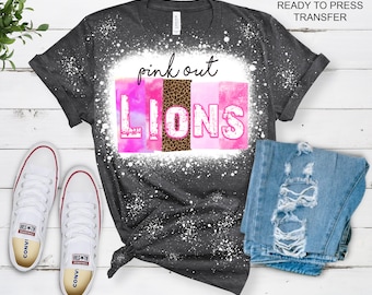 Pink Out Lions T Shirt Transfer -Cancer Awareness DTF Tshirt Heat Transfer - DTF Print, Full Color DTF T-Shirt Heat Transfer, Press Ready