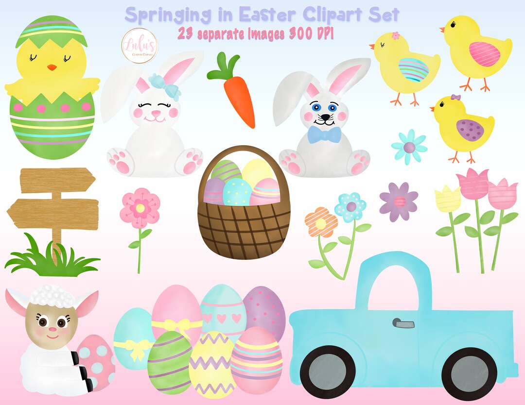 イースターの春のクリップアート - イースターのクリップアート - ウサギのクリップアート - ひよこのクリップアート - 水彩イースターエッグの クリップアート - デジタルファイル - Etsy 日本, image size:1080x834