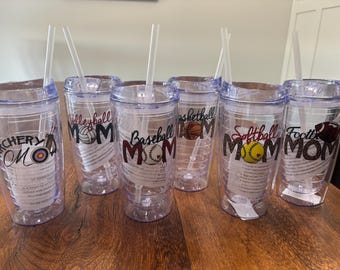 Mom Tumblers - Sports Mom Tumblers - Basketball Mom - Football Mom - Soccer Mom - Baseball Mom - Softball Mom - Archery Mom - Mom Gifts