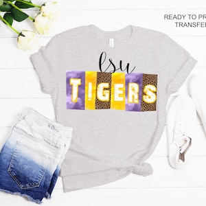 LSU Tigers Tshirt Transfer, Sports DTF Heat Transfer - Full Color DTF T-Shirt Heat Transfer, Press Ready