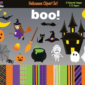 Halloween Clipart - Halloween Paper - Ghost Clipart- Jack-O-Lantern Clipart - Witch Clipart - Black Cat Clipart - DIGITAL FILE