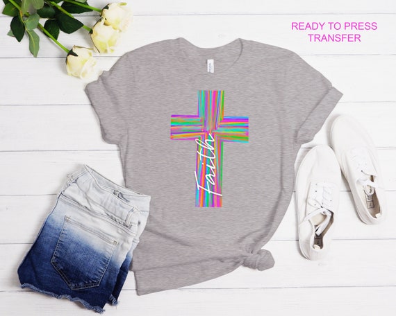 Faith Cross Tshirt Transfer - Cross Clipart - DTF Tshirt Heat Transfer - DTF Print, Full Color DTF T-Shirt Heat Transfer, Press Ready
