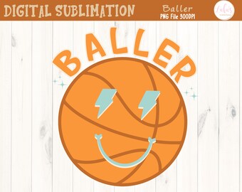 Retro Basketball Smiley Face Sublimation - Basketball TShirt Sublimation - Basketball Clipart - Basketball PNG - DIGITAL FILE