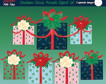 Christmas Classic Presents Clipart - Vintage Gift Clipart - Presents Clipart - Classic Gift Clipart - Hand Drawn Clipart - Digital File