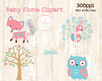 Pastel Fox, Peacock and Owl Clip Art - Baby Nursery Clip Art - Fox Clipart - Peacock Clipart - Owl Clipart - Digital File - DIGITAL FILE