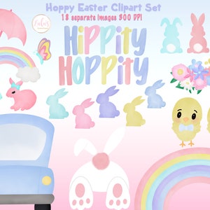 Hoppy Easter Clipart - Easter Clipart - Bunny Clipart - Chick Clipart -Water Color Easter Clipart - DIGITAL FILE