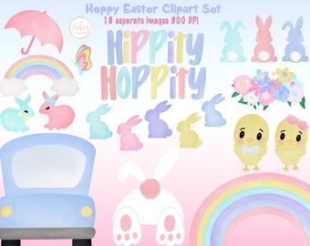 Hoppy Easter Clipart - Easter Clipart - Bunny Clipart - Chick Clipart -Water Color Easter Clipart - DIGITAL FILE