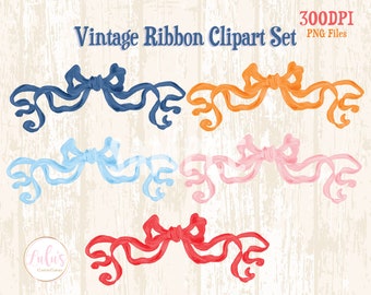 Vintage Ribbon Clipart - Vintage Bow Clipart - Fancy Bow Clipart - Fancy Ribbon Clipart - Hand Drawn Clipart - Digital File