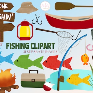 Fishing Clipart -Fathers Day Clipart -Fishing Boat Clipart - Fish Clipart - Fishing Pole Clipart-Fishing Birthday Clipart -Digital File
