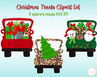 Christmas Clipart Set - Christmas Truck Clipart - Xmas Clipart - Truck png - Santa Clipart - Christmas Tree Clipart - DIGITAL FILE