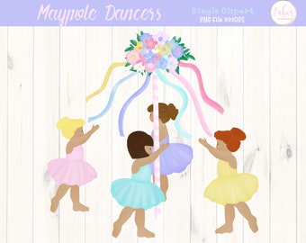 Maypole Dancers Illustration - May Dancers Illustration - Watercolor Maypole - Hand Drawn Clipart- Digital File