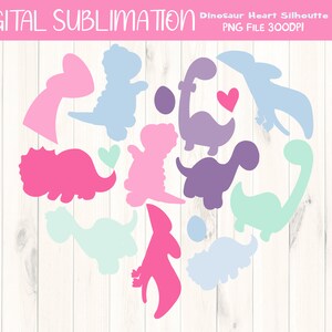 Valentine Dinosaur Heart Sublimation - Pastel Dinosaur Silhouette Sublimation - Dinosaur Clipart - Kids Valentine Shirt  - DIGITAL FILE
