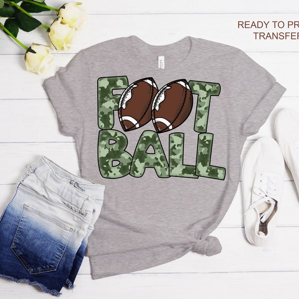 Camo Football T Shirt Transfer -Football DTF Tshirt Heat Transfer - DTF Print, Full Color DTF T-Shirt Heat Transfer, Press Ready