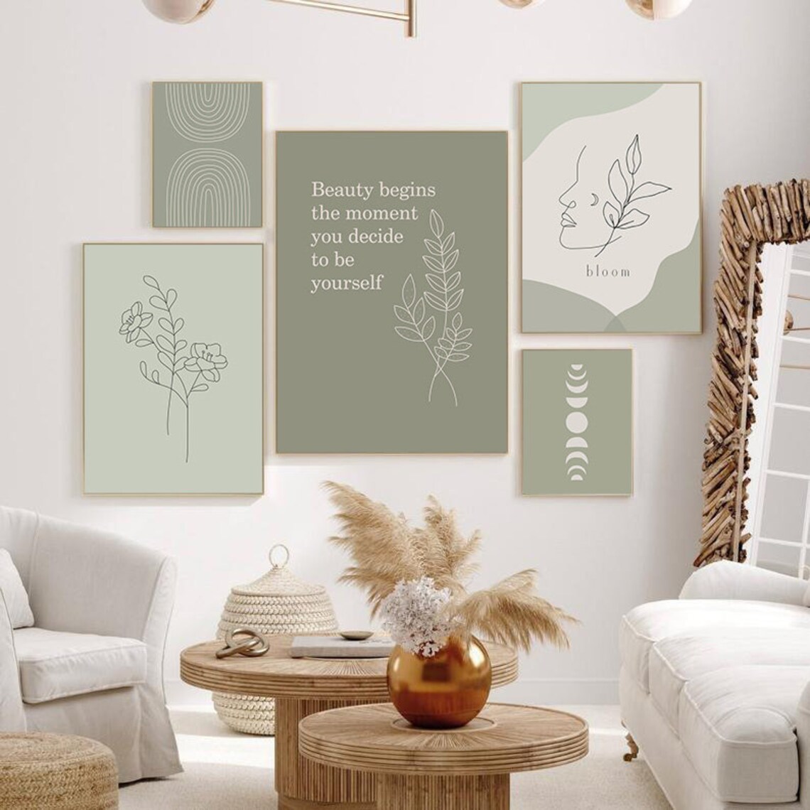 Sage Green Print Set Abstract Sage Green Prints Sage Green Etsy