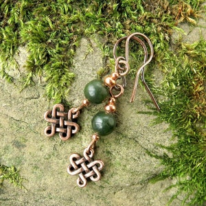 Connemara marble earrings green authentic Irish stone & copper celtic knot