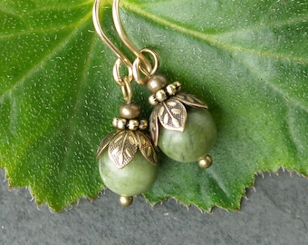 Green Irish earrings  genuine Connemara marble drops