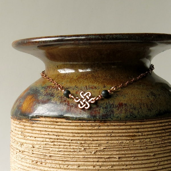 Celtic jewelry, Irish black Kilkenny marble stones, copper Celtic knot, delicate choker, Celtic necklace, Irish jewelry