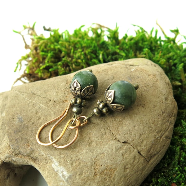 Green Irish earrings  genuine Connemara marble drops