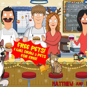 Bobs Burgers, Bobs Burgers Portrait, Couple Gift, Cartoon Portrait, Couple Portrait,  Personalized Portrait