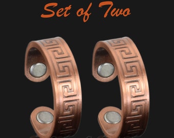 Pure Copper Magnetic Rings SET OF 2 Mens Womens Solid Copper rings, Adjustable - LB