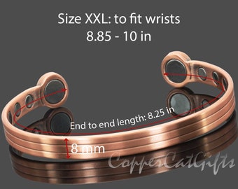 Mens Womens Extra Large XXL Copper Magnetic Bracelet Cuff Solid Copper Bangle, Adjustable to fit wrists 23-26cm/9-10" - HPH