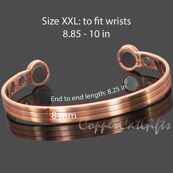 Extra große XXL Kupfer-Magnetarmband-Manschette für Männer (bis zu 26 cm Handgelenk)