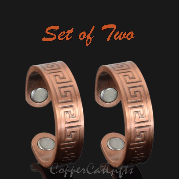 Pure Copper Magnetic Rings SET OF 2 Mens Womens Solid Copper rings, Adjustable - LB