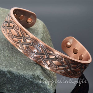 Celtic Irish Mens Chunky Pure Copper Magnetic Bracelet Bangle Solid Copper Bangle, Unisex, Adjustable, Beautiful Gift for Men or Women CP image 2