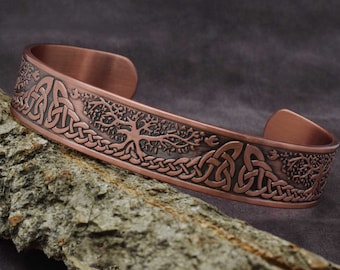 Tree of Life Copper Bracelet Celtic Irish  Pure Copper Bracelet Mens Womens Non-Magnetic Wristband Bangle Cuff Unisex - TRLN