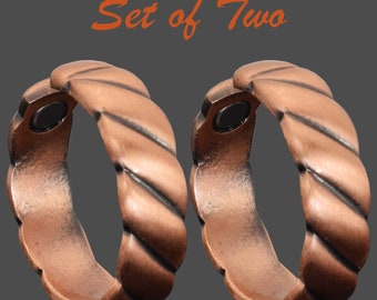 Womens Pure Copper Magnetic Rings SET OF 2 Healing Copper Band, Adjustable - RB