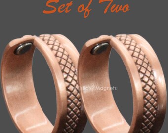 Pure Copper Rings SET OF 2 Healing Copper Magnetic Band, Adjustable Unisex - RS