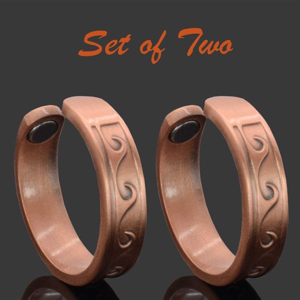 Pure Copper Magnetic Rings SET OF 2 Solid Copper rings Mens Womens, Adjustable - RW