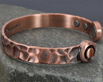 Hammered Copper Bracelet Man Gift for Him Solid Copper Magnetic Bangle Adjustable, Various Sizes - HM