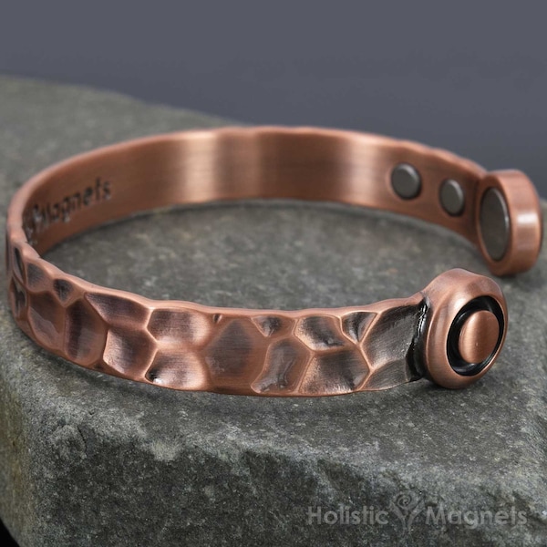 Hammered Copper Bracelet Man Gift for Him Solid Copper Magnetic Bangle Adjustable, Various Sizes - HM