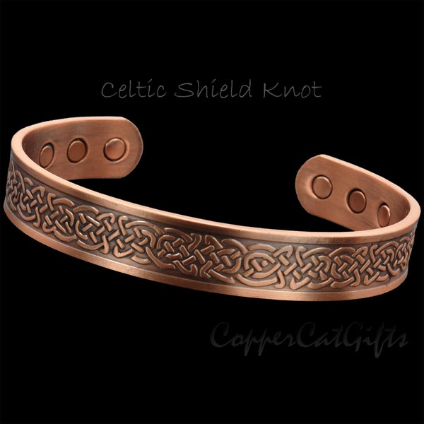 Solid Copper Bracelet for Men Women Celtic Copper Cuff with magnets - Celtic Shield Knot (SKC)