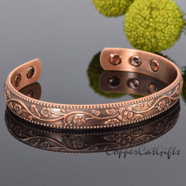 Ladies Pure Copper Slim Magnetic Bracelet Womens Small Wrist Copper Bangle, Adjustable, Beautiful Gift for Women, Mother's Day Gift - FC
