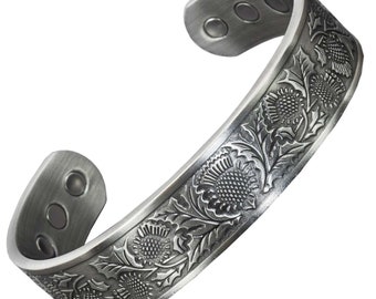 Celtic Copper Bracelet for Men or Women Silver Pewter Copper Bangle, Unisex, Beautiful Gift for Men or Women – Scottish Thistle (STP)