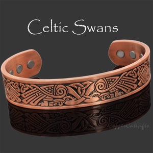 Celtic Irish Copper Magnetic Bracelet Mens Womens Solid Copper Bangle, Adjustable, Unisex, Beautiful Gift for Men or Women -Celtic Swans -SW