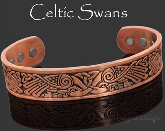 Celtic Irish Copper Magnetic Bracelet Mens Womens Solid Copper Bangle, Adjustable, Unisex, Beautiful Gift for Men or Women -Celtic Swans -SW