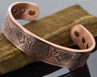 Celtic Copper Bracelet for Men Pure Copper Bangle, Magnetic Bracelet Cuff, Unisex, Beautiful Gift for Men or Women - Scottish Thistle (ST)