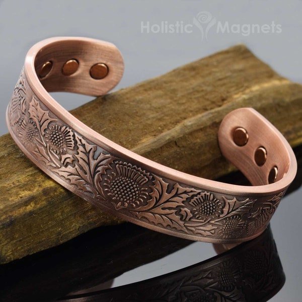 Celtic Copper Bracelet for Men Pure Copper Bangle, Magnetic Bracelet Cuff, Unisex, Beautiful Gift for Men or Women - Scottish Thistle (ST)