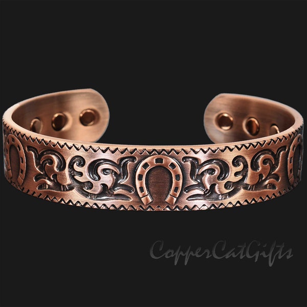 Mens Copper Magnetic Bracelet, Good Luck Bracelet Pure Copper Celtic Bangle, Adjustable, Beautiful Gift for Men - Lucky  Horseshoe  HSC