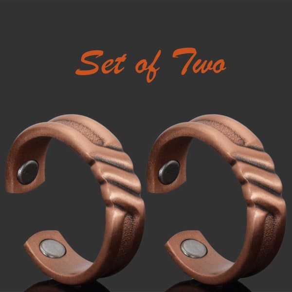 Pure Copper Magnetic Rings Adjustable Solid Copper Rings, Unisex SET OF 2 - SR