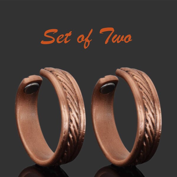 Pure Copper Magnetic Rings SET OF 2 Mens Womens Healing Copper Band, Adjustable - RBM