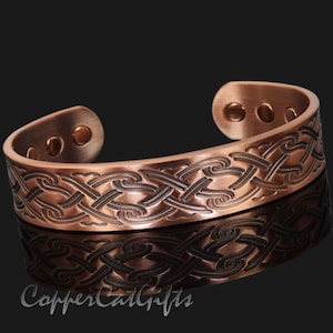 Celtic Irish Mens Chunky Pure Copper Magnetic Bracelet Bangle Solid Copper Bangle, Unisex, Adjustable, Beautiful Gift for Men or Women CP image 1