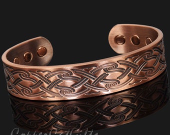 Celtic Irish Mens Chunky Pure Copper Magnetic Bracelet Bangle Solid Copper Bangle, Unisex, Adjustable, Beautiful Gift for Men or Women- (CP)