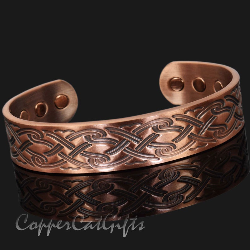 Celtic Irish Mens Chunky Pure Copper Magnetic Bracelet Bangle Solid Copper Bangle, Unisex, Adjustable, Beautiful Gift for Men or Women CP image 1