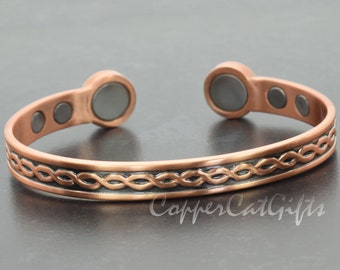 Womens Pure Copper Magnetic Bracelet Solid Copper Bangle, Adjustable - HGB